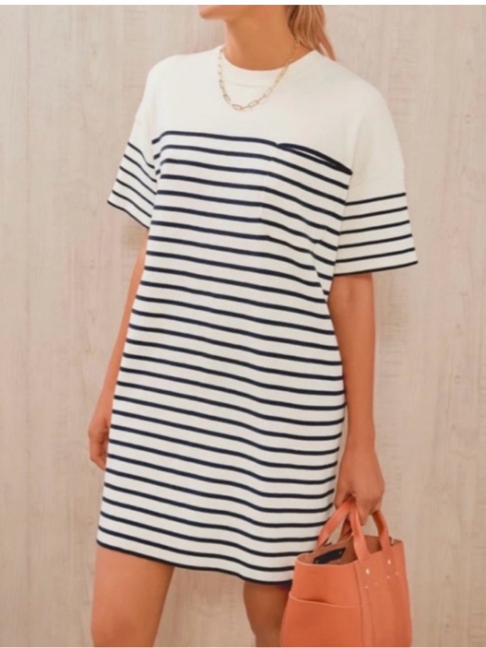 TUCKERNUCK | Frenchie Dress EUC in Navy Cream Knit Striped  Medium 100% Cotton